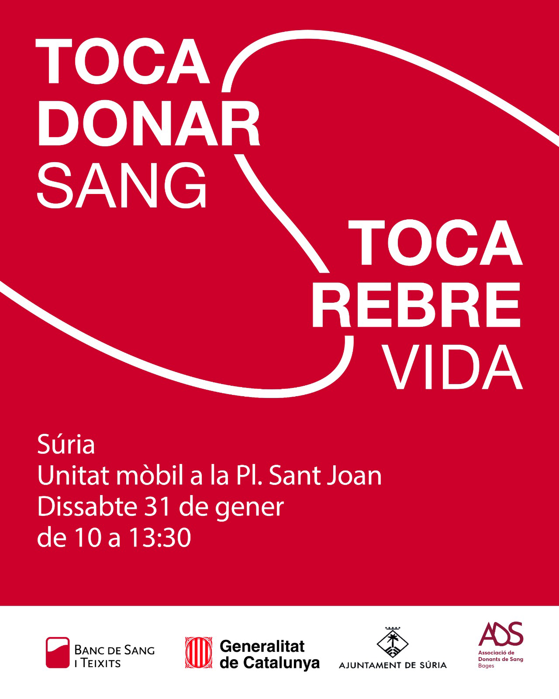 Cartell de donaci&oacute; de sang a S&uacute;ria - Dissabte 31 de gener.