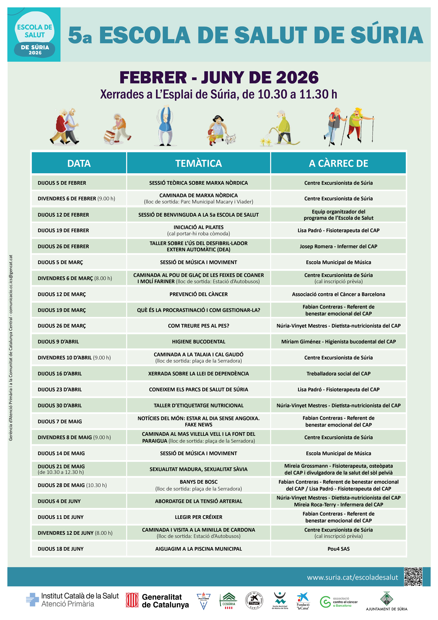 Cartell de la 5a Escola de Salut de S&uacute;ria - Febrer-juny de 2026.