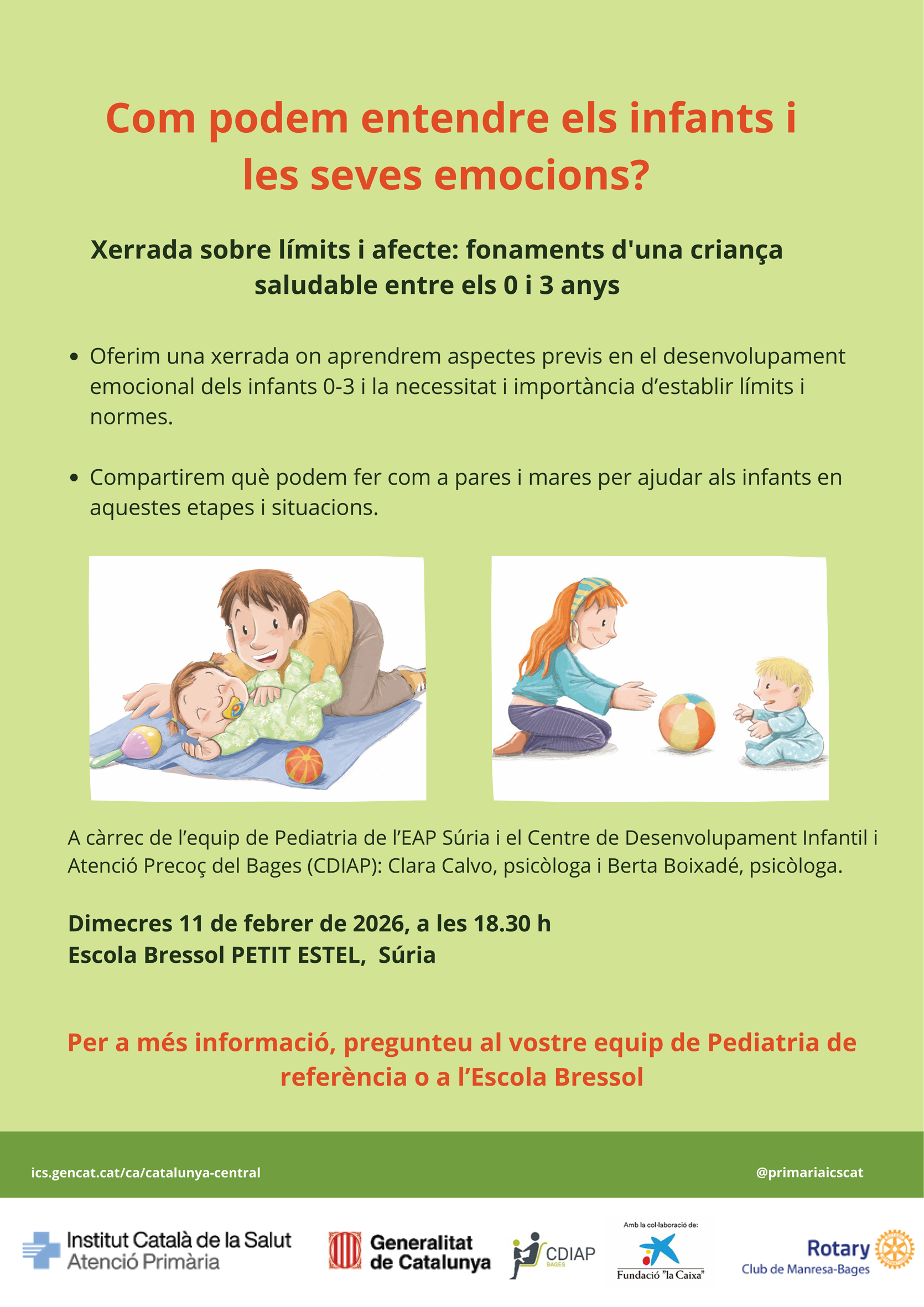 Cartell de la xerrada 'Com podem entendre els infants i les seves emocions?' - Dimecres 11 de febrer.