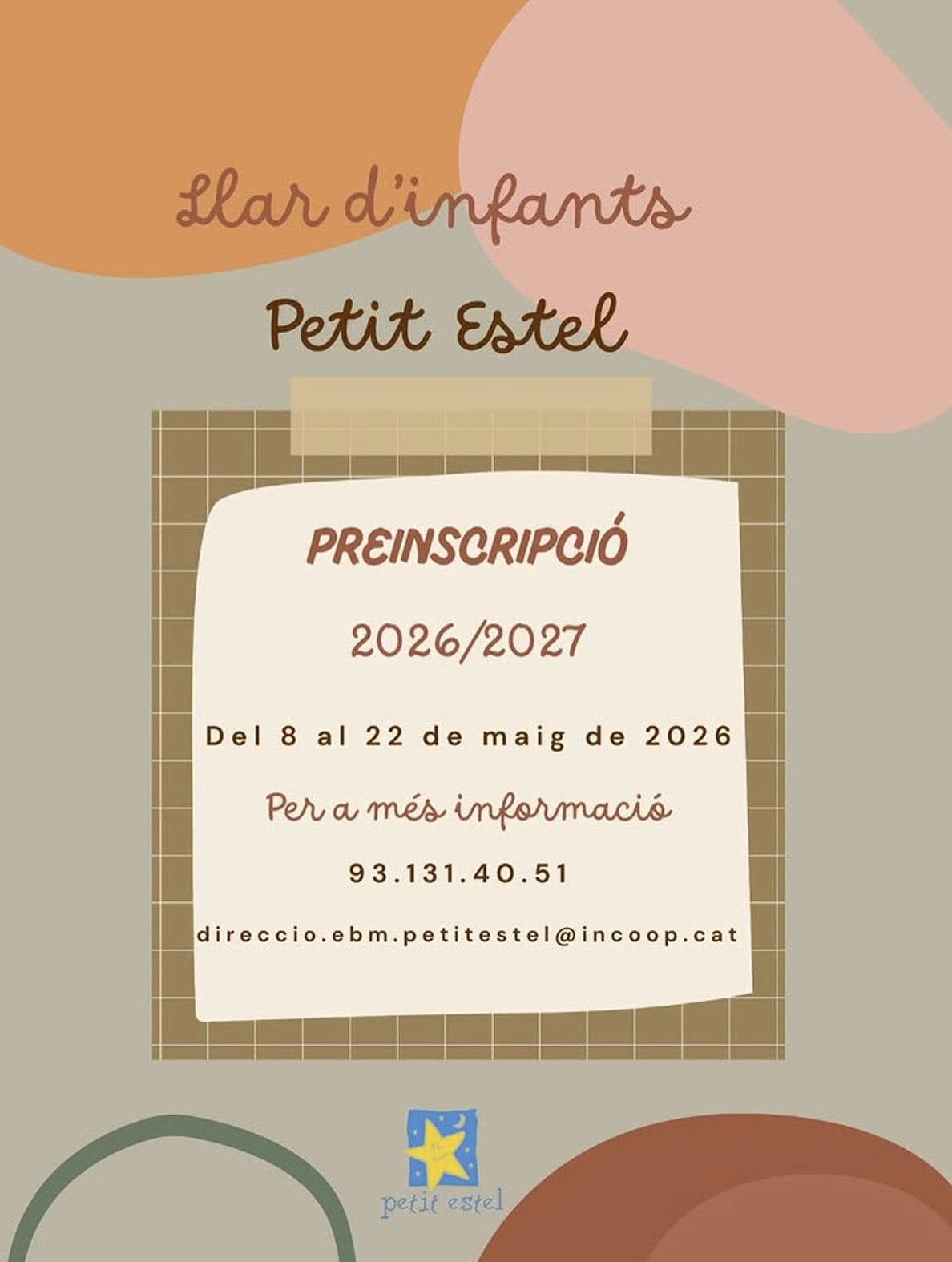 Per&iacute;ode de preinscripcions de l'Escola Bressol Municipal Petit Estel