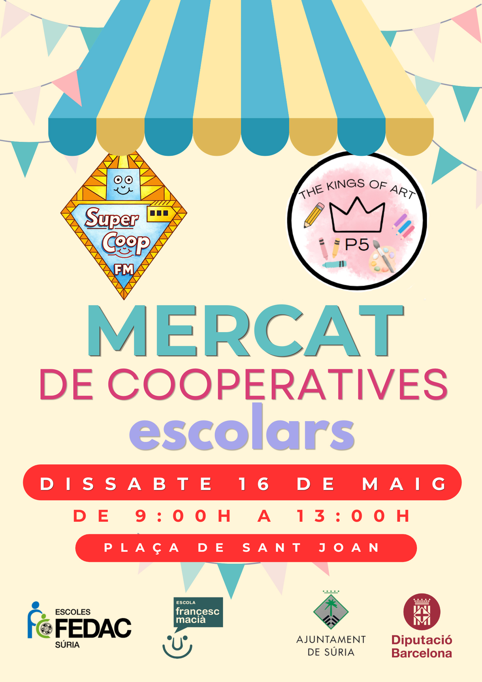 Cartell del 8&egrave; Mercat de Cooperatives Escolars de S&uacute;ria - Dissabte 16 de maig.