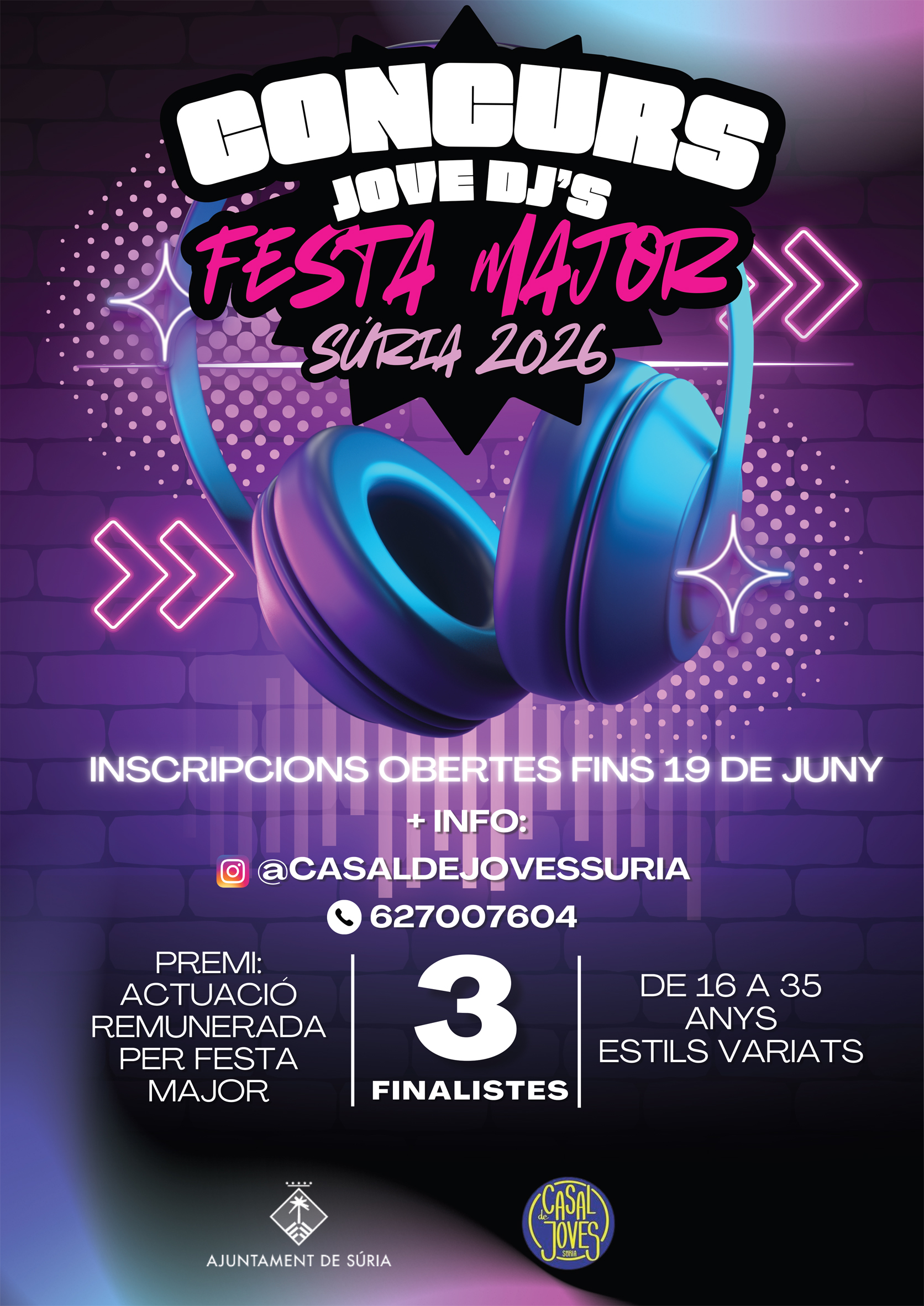 Cartell del Concurs Jove de DJs Festa Major - Inscripcions fins al divendres 19 de juny.