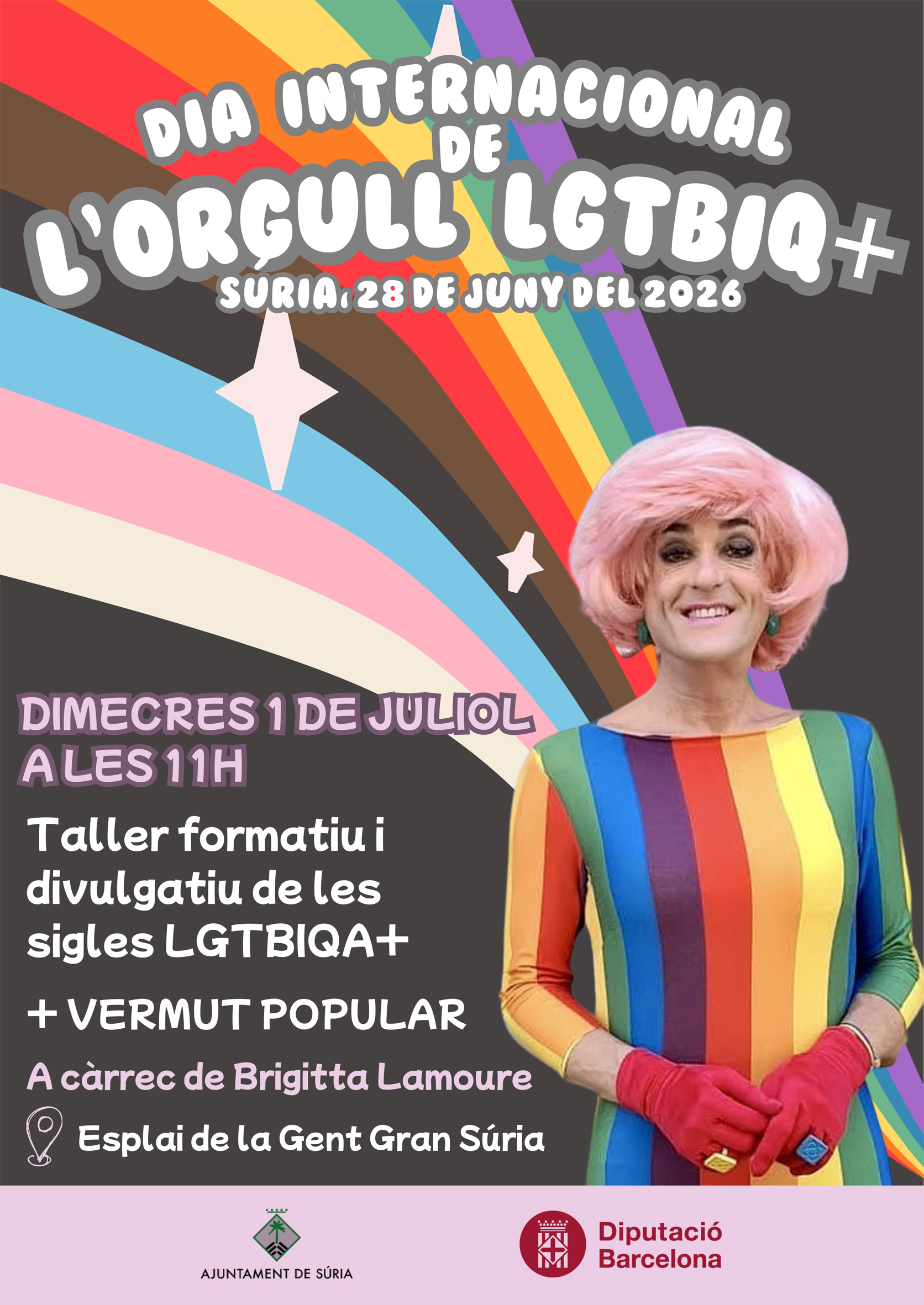Cartell del taller del Dia Internacional de l'Orgull LGTBIQ+ - Dimecres 1 de juliol.