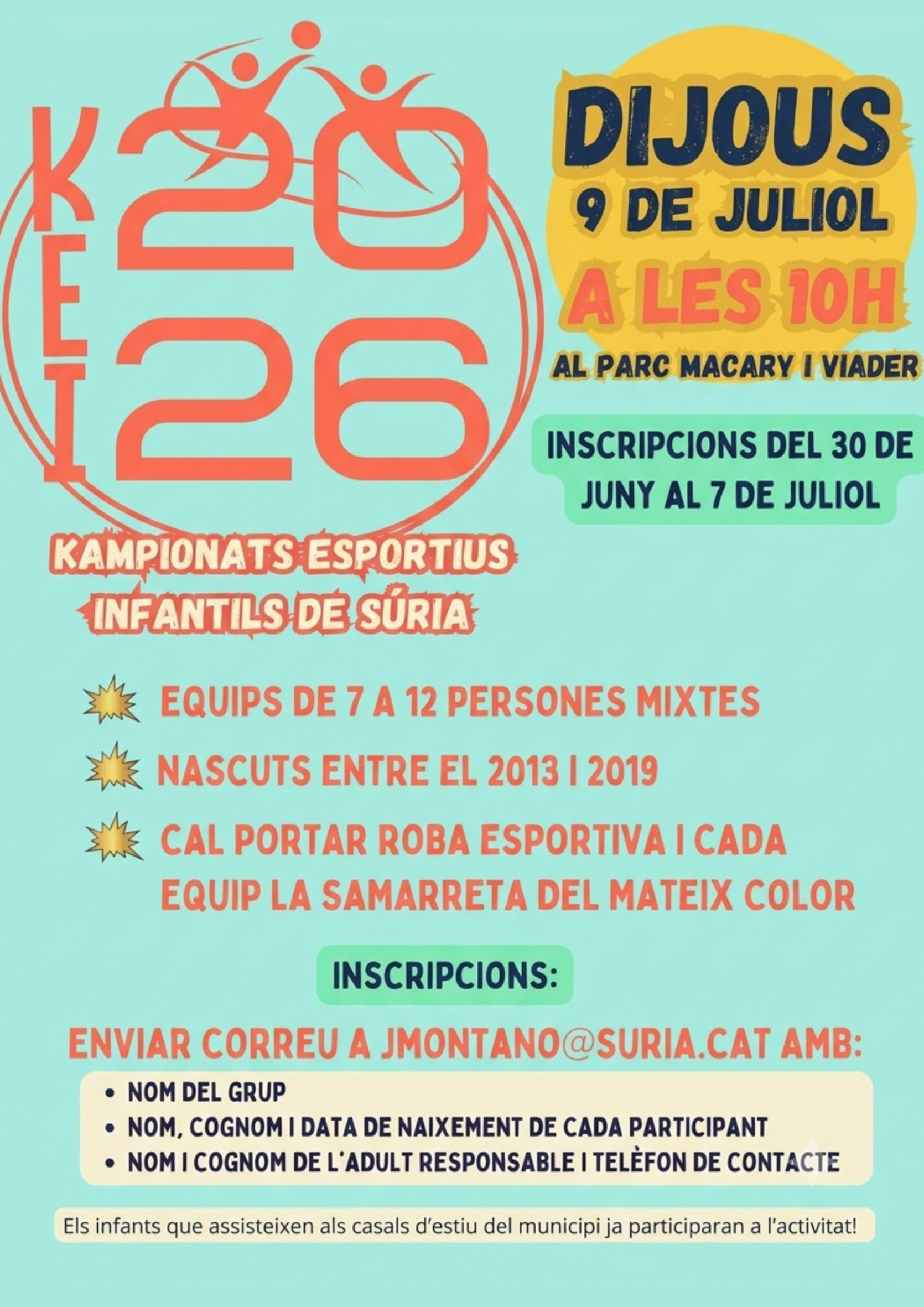 Cartell dels Kampionats Esportius Infantils (KEI) de la Festa Major - Dijous 9 de juliol.