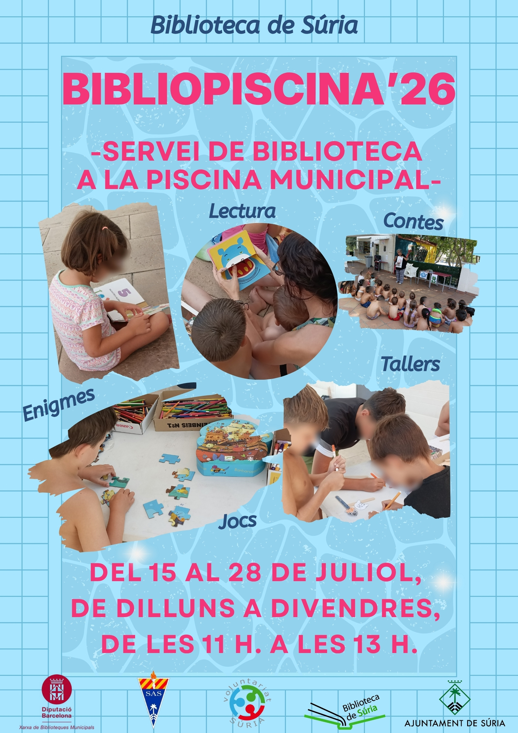 Cartell de la Bibliopiscina - Del 15 al 28 de juliol (dilluns a divendres).