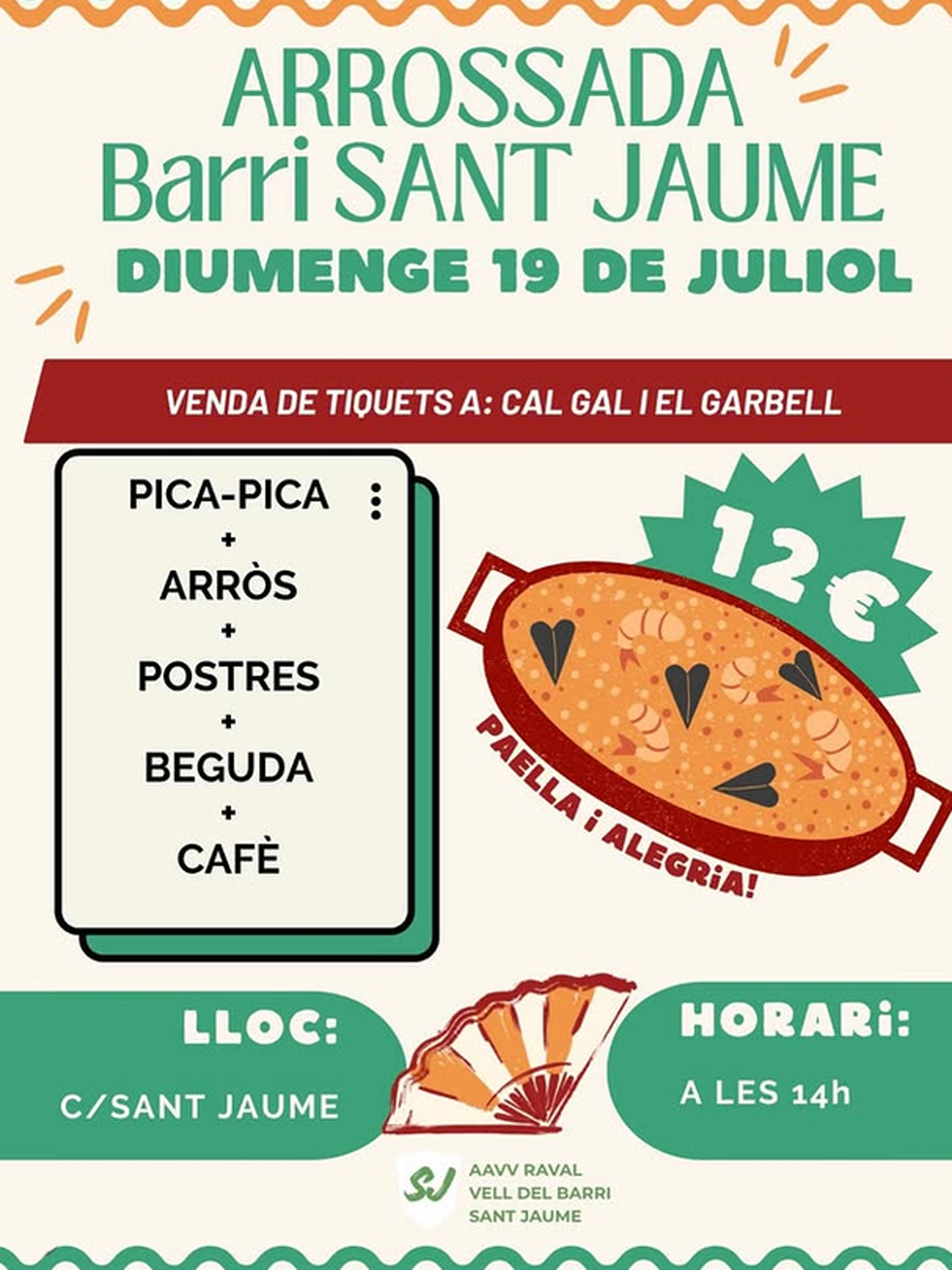 Cartell de l'arrossada del barri de Sant Jaume - Diumenge 19 de juliol.