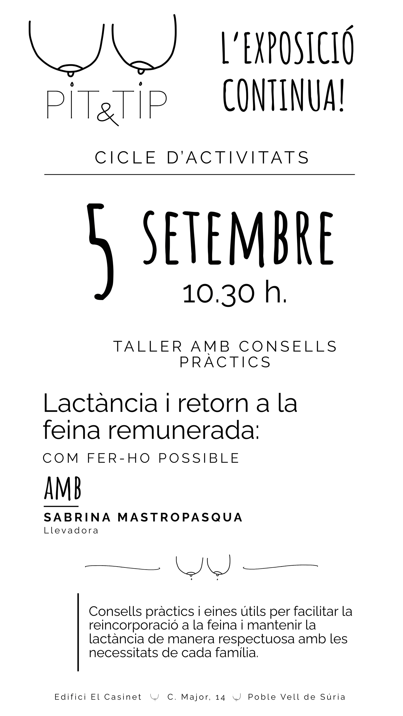 Cicle d'activitats de l'exposici&oacute; 'Pit & Tip': Taller amb consells pr&agrave;ctics 'Lact&agrave;ncia i retorn a la feina remunerada: com fer-ho possible'