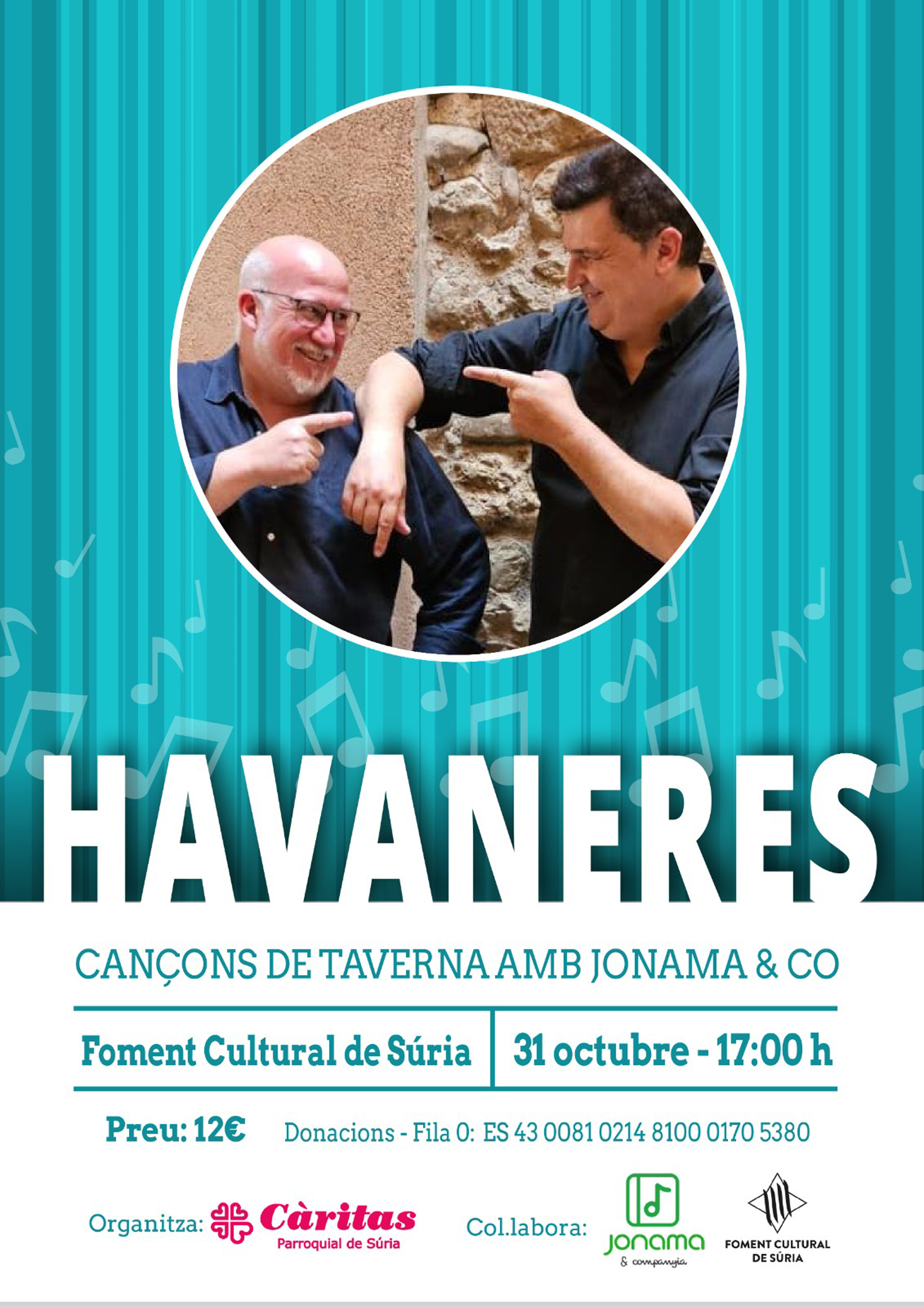 Cartell de la cantada d'havaneres a benefici de C&agrave;ritas Parroquial - Dissabte 31 d'octubre.