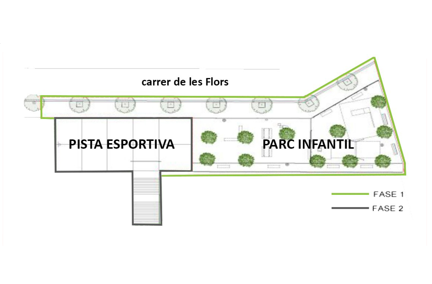 Plànol de l'àrea afectada per les obres de millora de la pista esportiva del carrer de les Flors, al barri de Santa Maria.