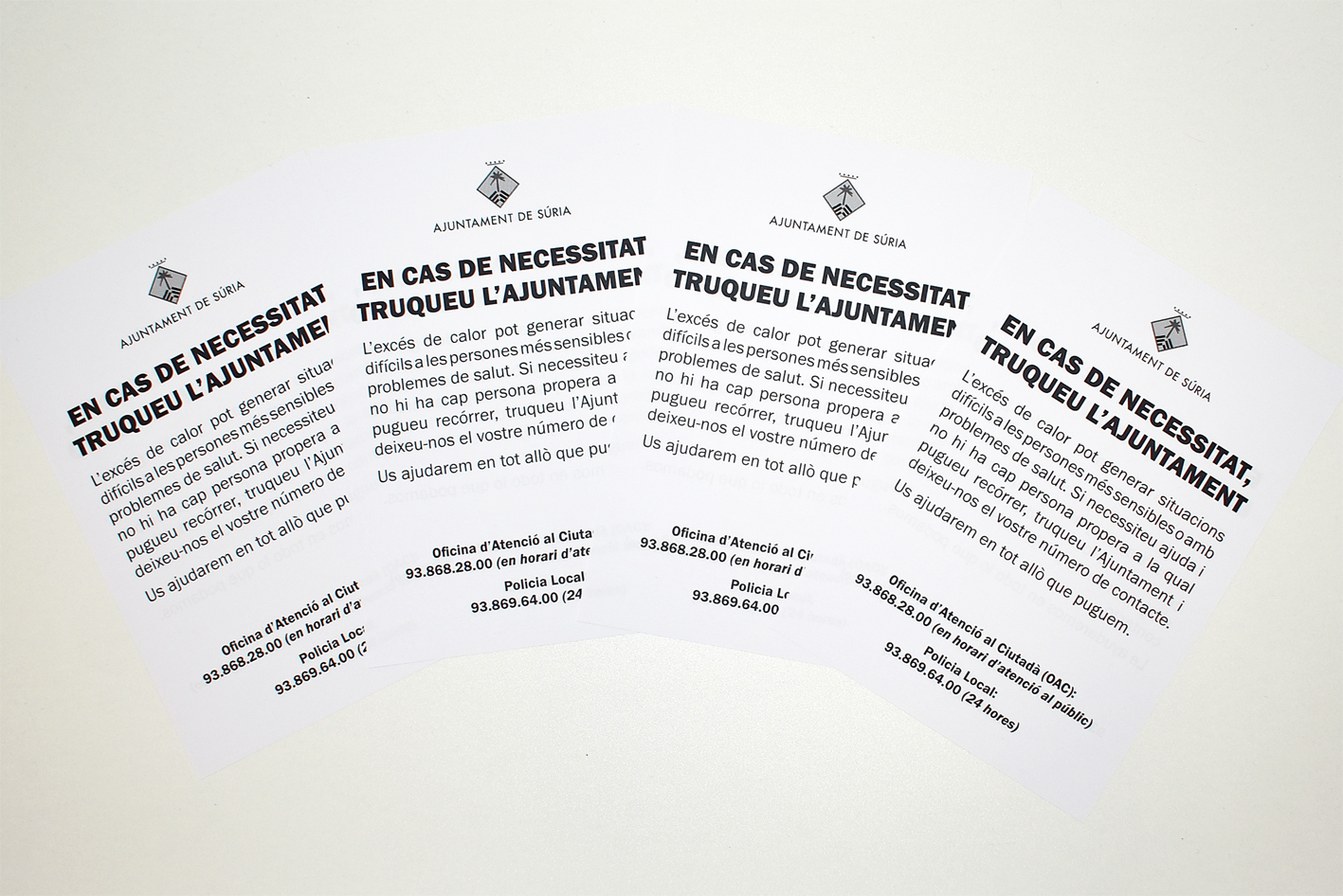 Fulls de la campanya de l'Ajuntament de Súria per detectar possibles situacions d'emergència per l'excés de calor, especialment entre persones vulnerables.