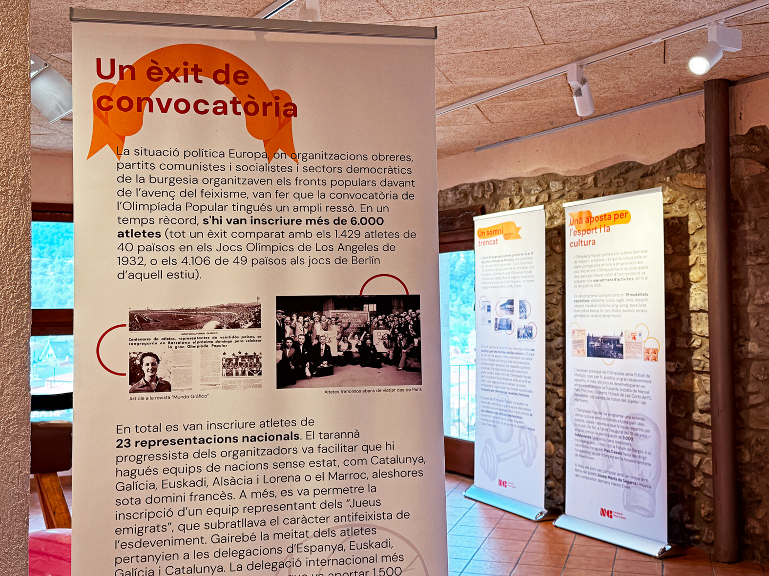 Imatge de l'exposició 'L'Olimpíada Popular, l'esport fent front al feixisme', a la sala Cal Balaguer del Porxo.