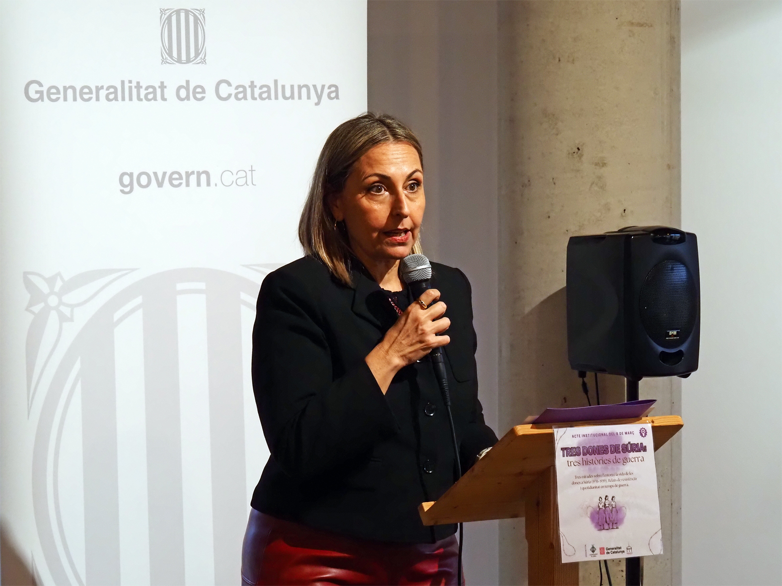 La consellera d'Igualtat i Feminisme de la Generalitat, Eva Menor, parla durant l'acte institucional del Dia Internacional de les Dones a S&uacute;ria.