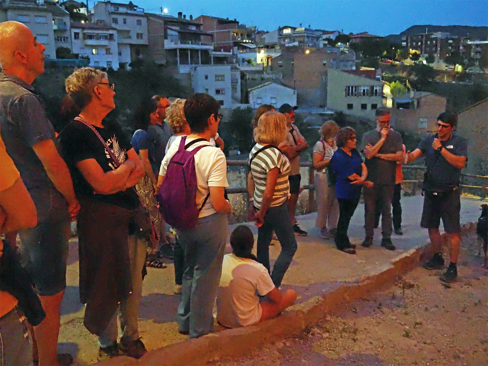 El ge&ograve;leg surienc Carles F&agrave;brega parla durant la Ruta Geol&ograve;gica Nocturna de la Setmana dels Geoparcs Europeus, al davant dels estrats del Castell de S&uacute;ria.