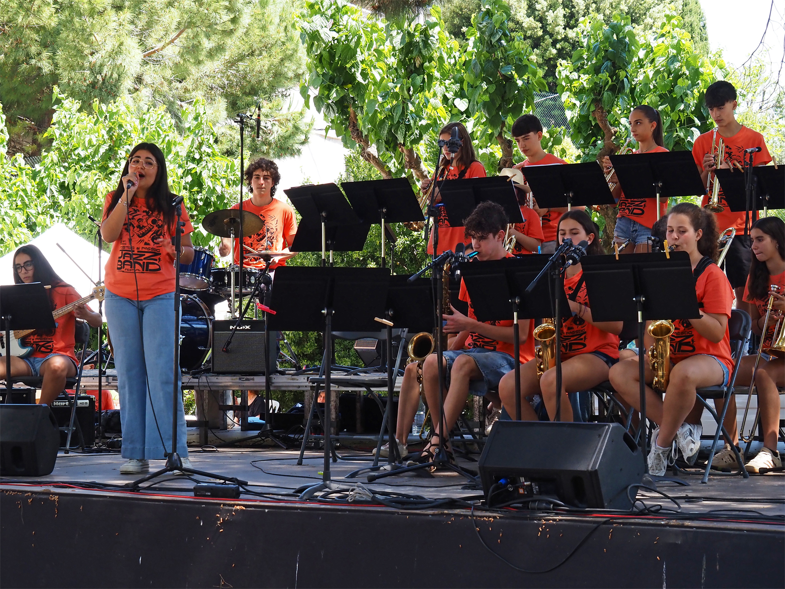 Actuaci&oacute; de la Jazz Band Nav&agrave;s-S&uacute;ria durant la matinal de cloenda del Festival Festeig al Passeig Jazz Band, al Parc Municipal Macary i Viader.