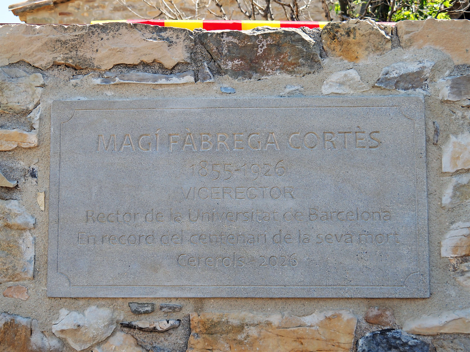 Placa commemorativa de l'Any Mag&iacute; F&agrave;brega a Cererols.