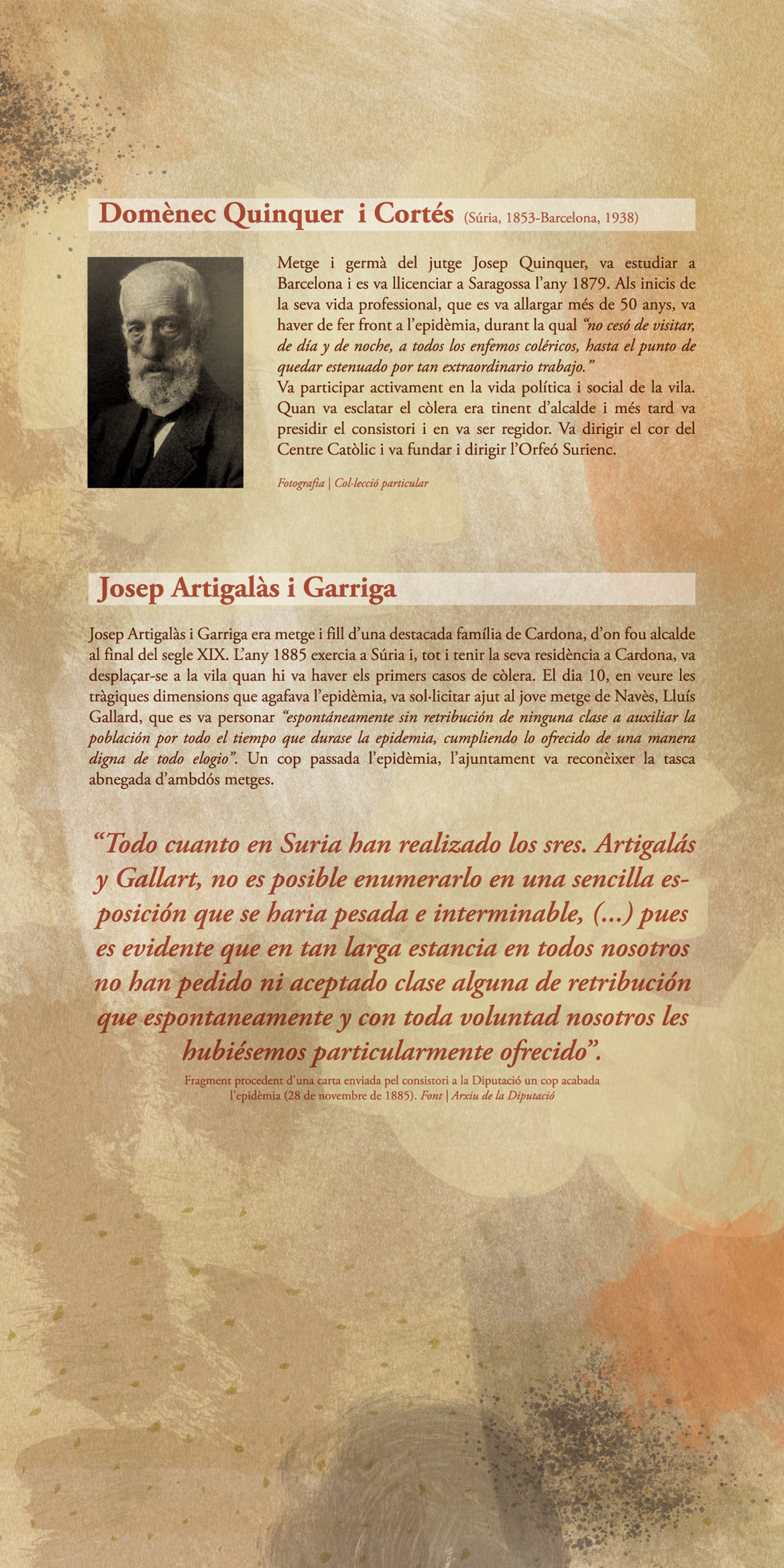 PlafÃ³ de l'exposicio 'EpidÃ¨mia, solidaritat i progrÃ©s. El cÃ²lera de 1885 a SÃºria'.