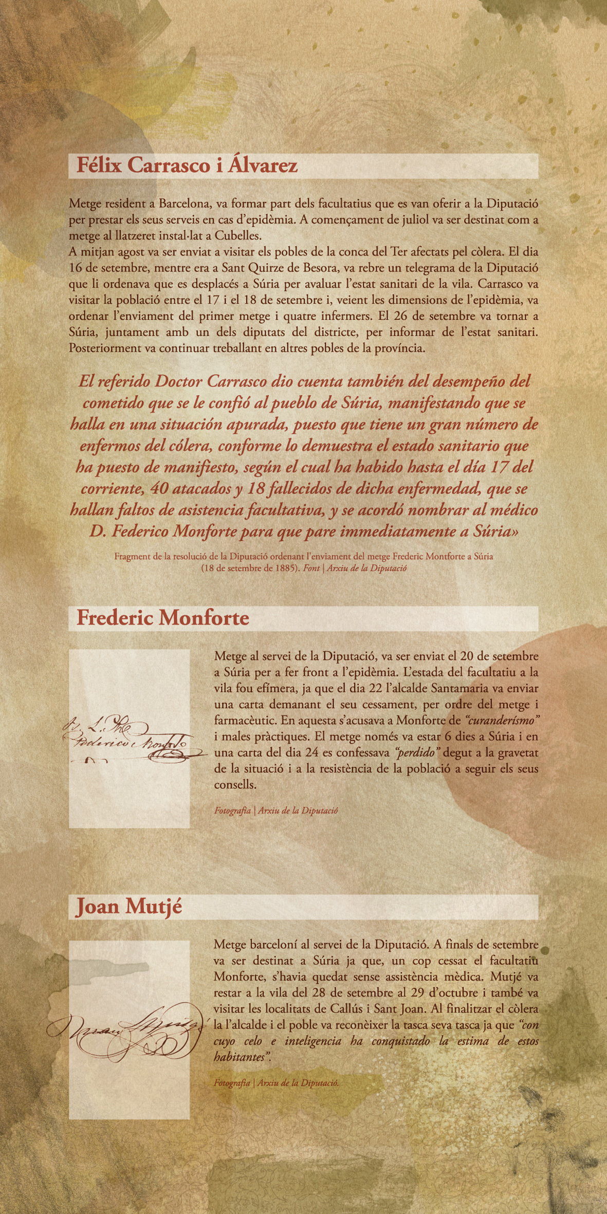 PlafÃ³ de l'exposicio 'EpidÃ¨mia, solidaritat i progrÃ©s. El cÃ²lera de 1885 a SÃºria'.