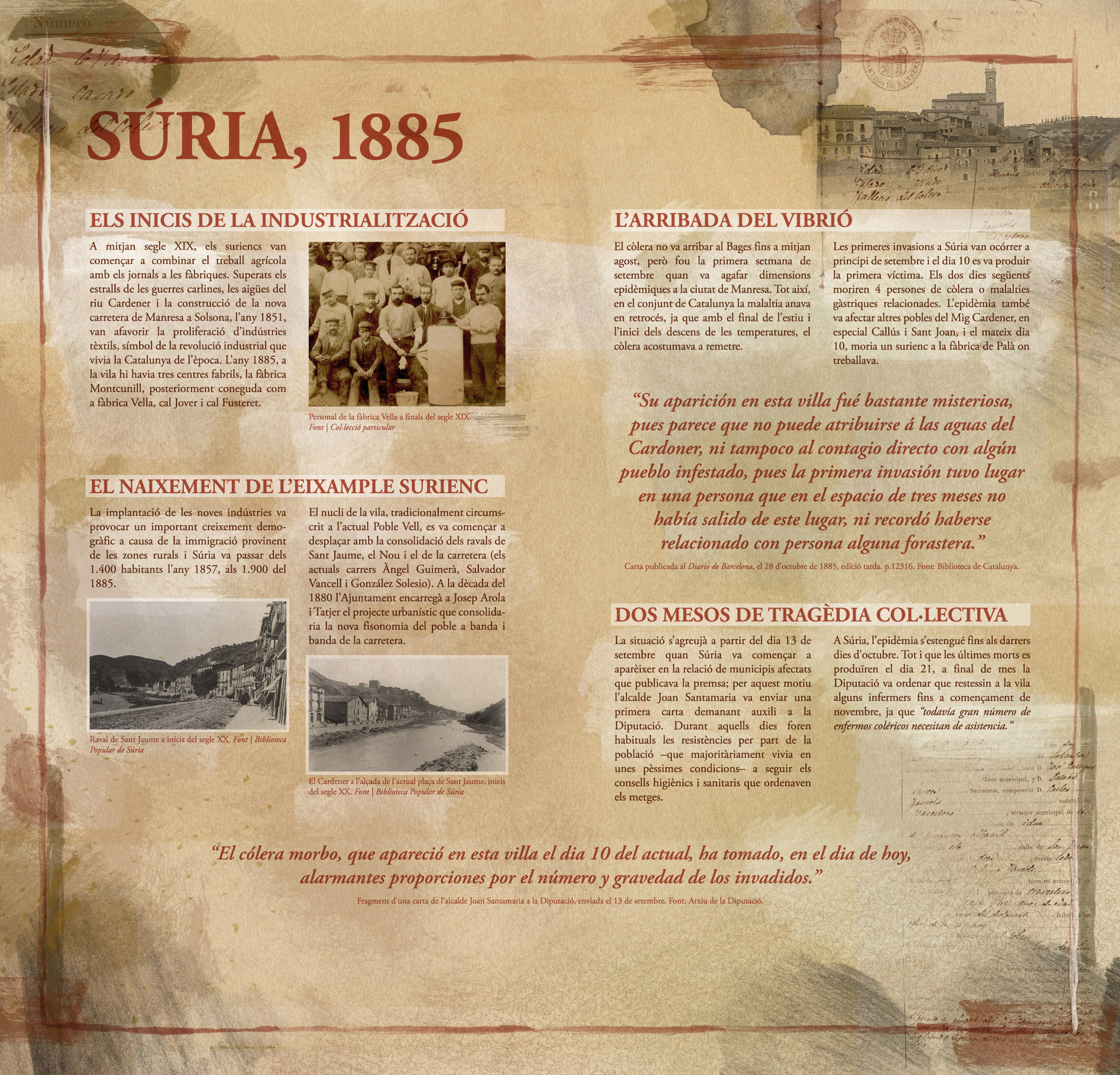 PlafÃ³ de l'exposicio 'EpidÃ¨mia, solidaritat i progrÃ©s. El cÃ²lera de 1885 a SÃºria'.