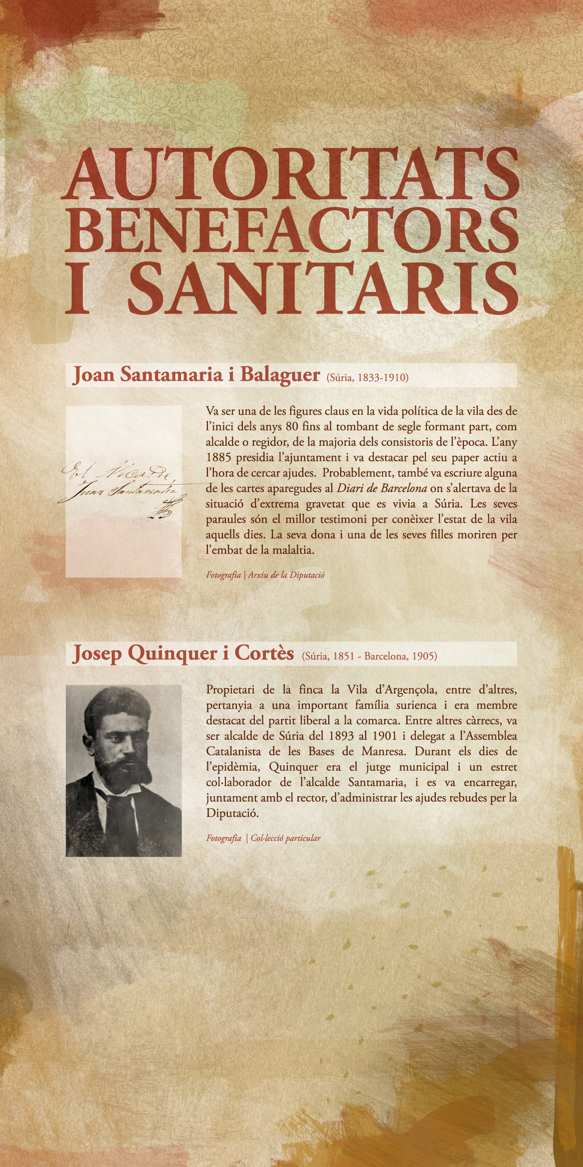 PlafÃ³ de l'exposicio 'EpidÃ¨mia, solidaritat i progrÃ©s. El cÃ²lera de 1885 a SÃºria'.
