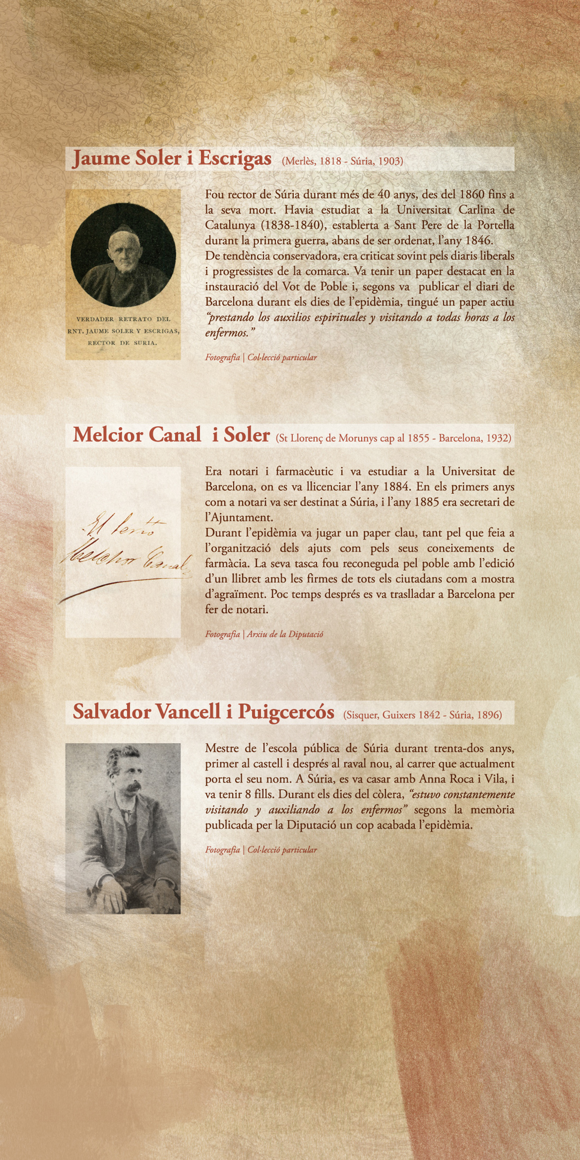 PlafÃ³ de l'exposicio 'EpidÃ¨mia, solidaritat i progrÃ©s. El cÃ²lera de 1885 a SÃºria'.