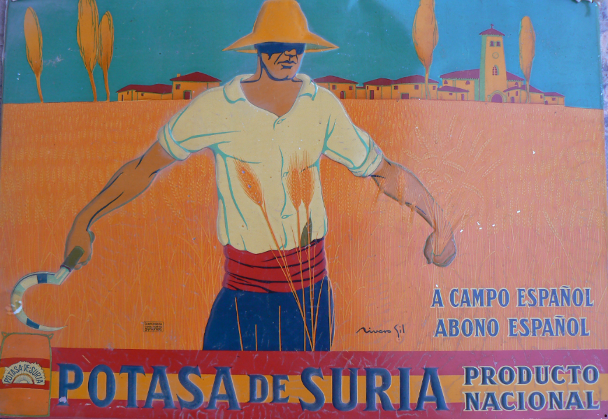 Sense data - Cartell publicitari de la mina de SÃºria, obra de l'artista Rivero Gil (font: llibre 'Cum grano salis. La sal i la potassa a SÃºria (1185-1982)' d'Albert FÃ brega i Enfedaque).