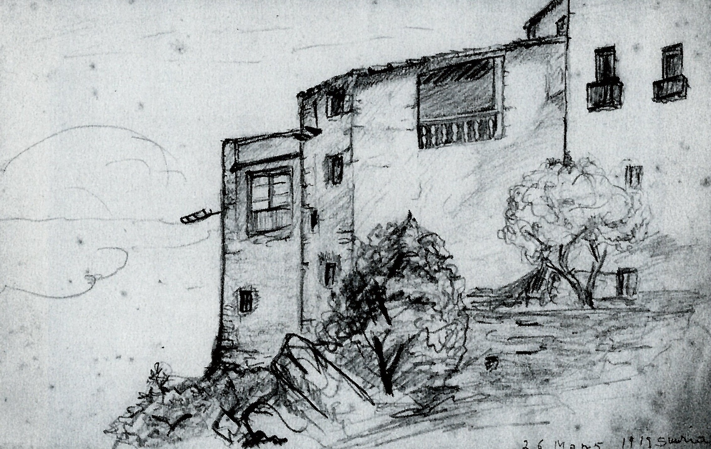 Dibuix d'adolescÃ¨ncia de Ramon Biadiu sobre cases del Poble Vell (font: llibre 'Ramon Biadiu (1906-1984). Cineasta d'avantguarda').