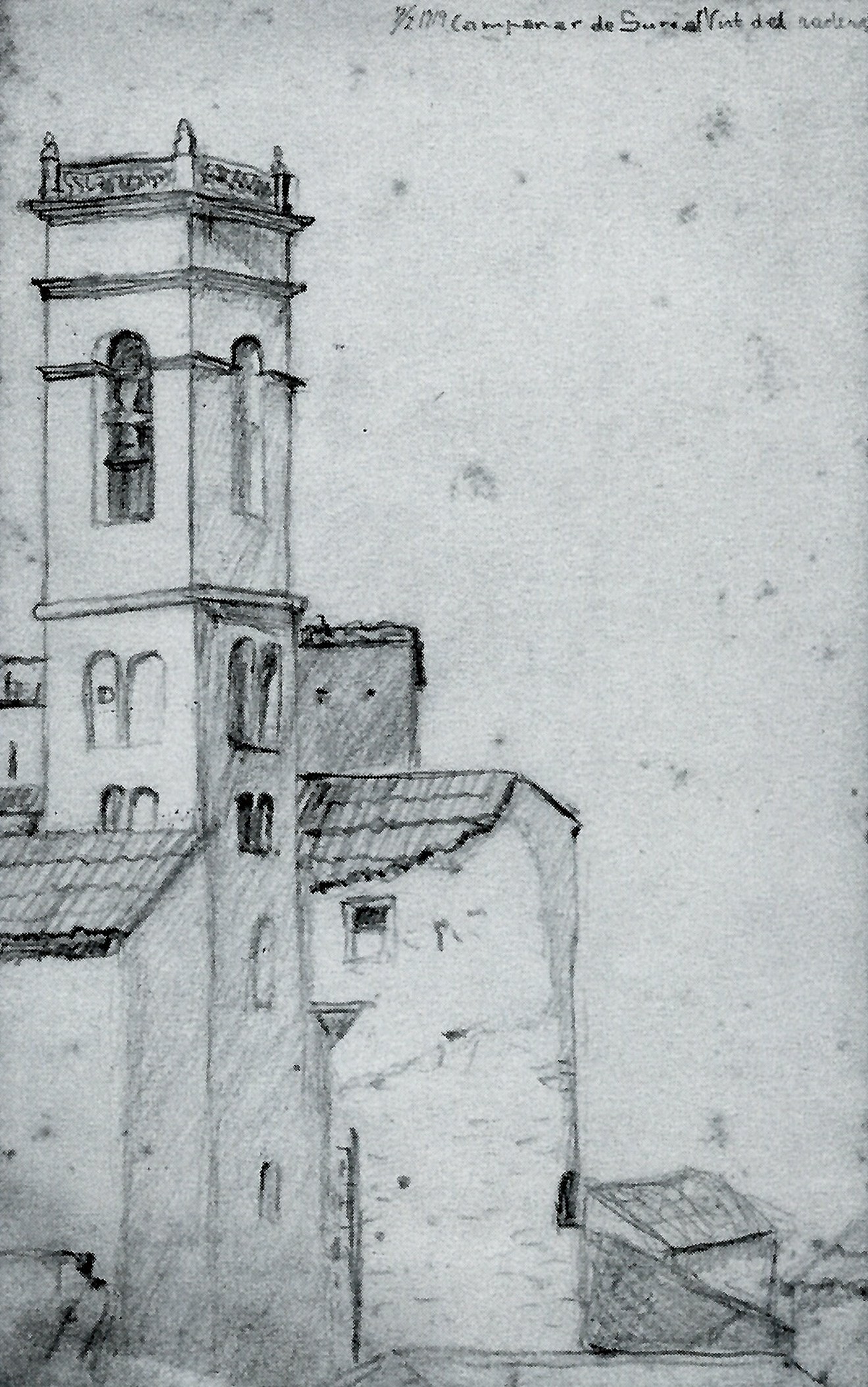 Dibuix d'adolescÃ¨ncia de Ramon Biadiu sobre el campanar de l'EsglÃ©sia del Roser (font: llibre 'Ramon Biadiu (1906-1984). Cineasta d'avantguarda').