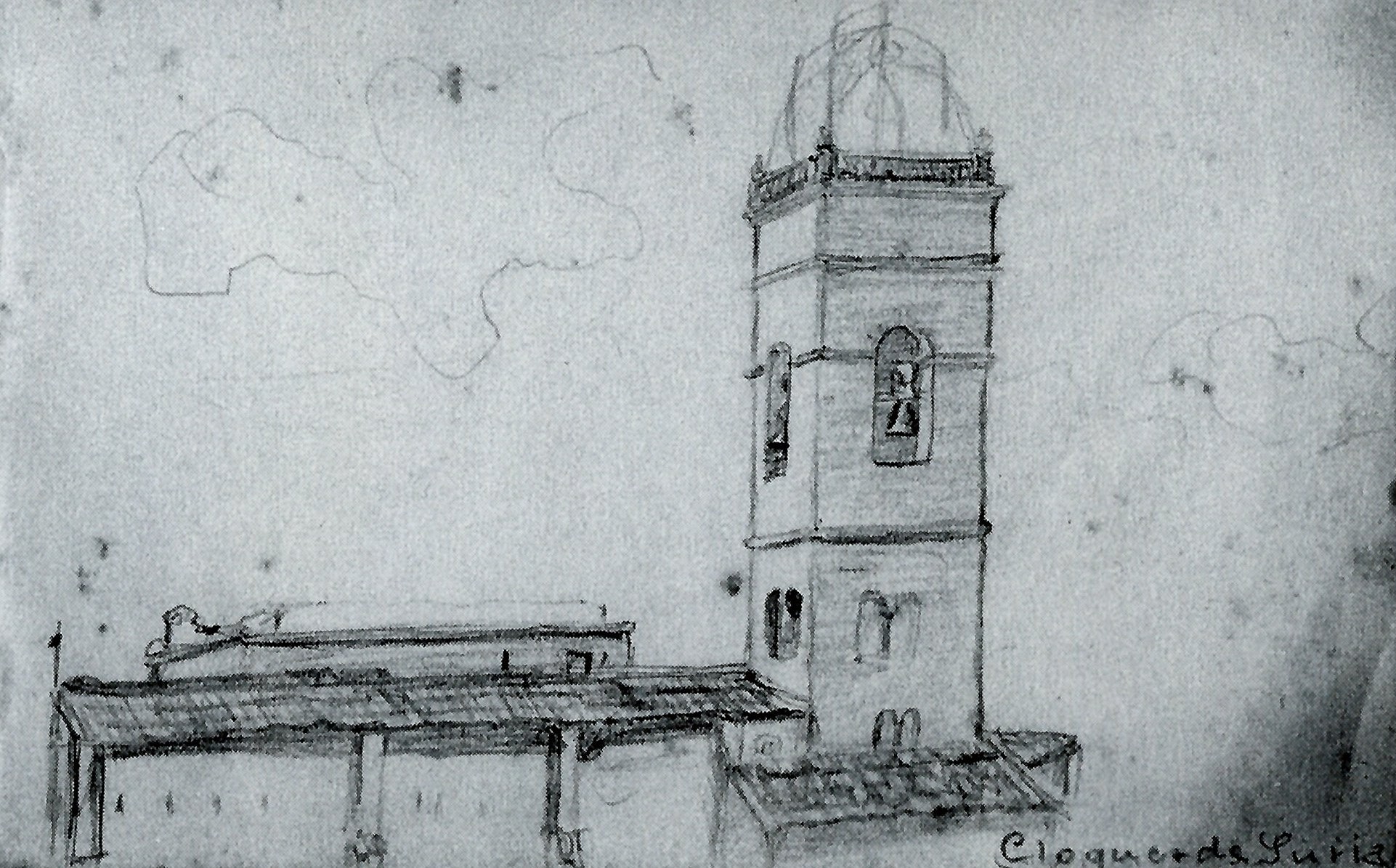 Dibuix d'adolescÃ¨ncia de Ramon Biadiu sobre el campanar de l'EsglÃ©sia del Roser (font: llibre 'Ramon Biadiu (1906-1984). Cineasta d'avantguarda').