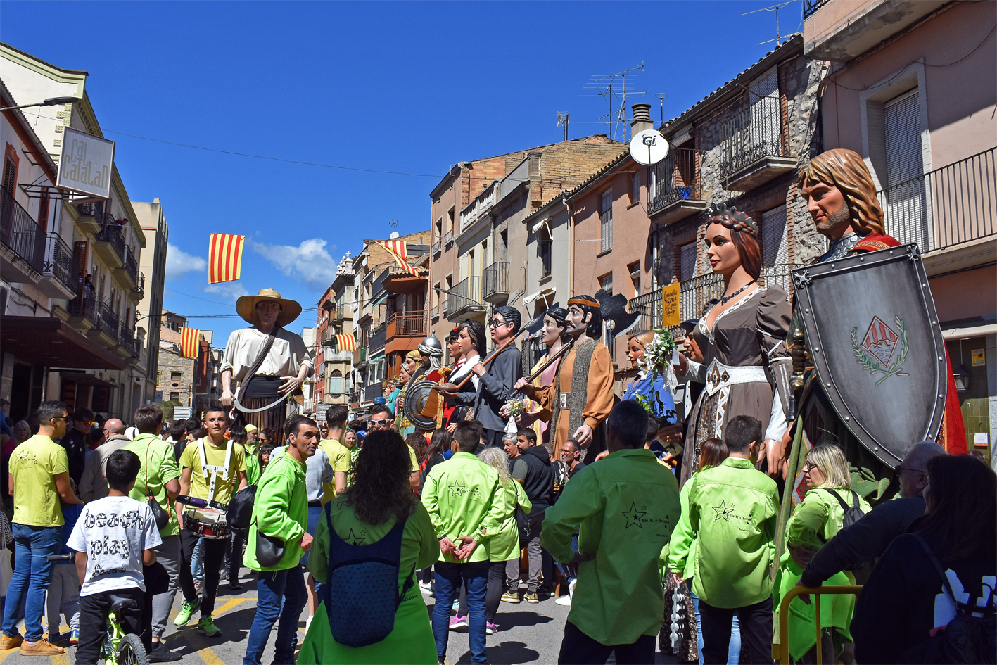 Plantada dels gegants participants en la 13a Trobada Gegantera de la Fira de Rams de SÃºria, al carrer GonzÃ¡lez Solesio.